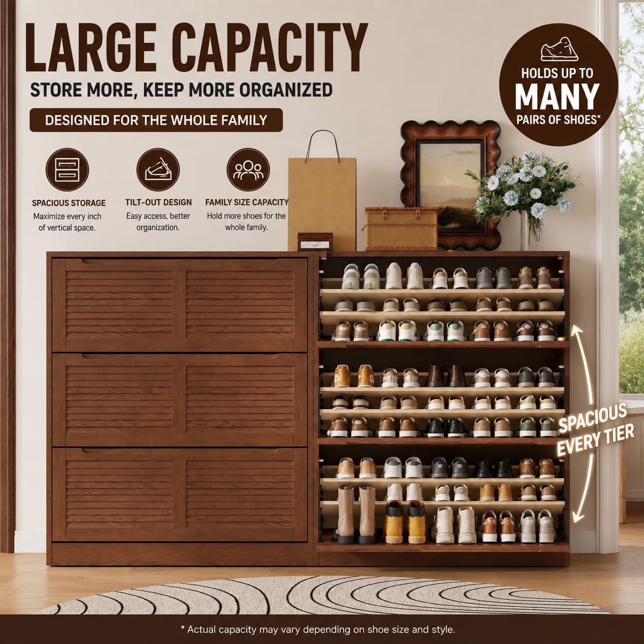 Shoe Rack Cabinet Narrow Entryway - Szafka na buty z litego drewna,