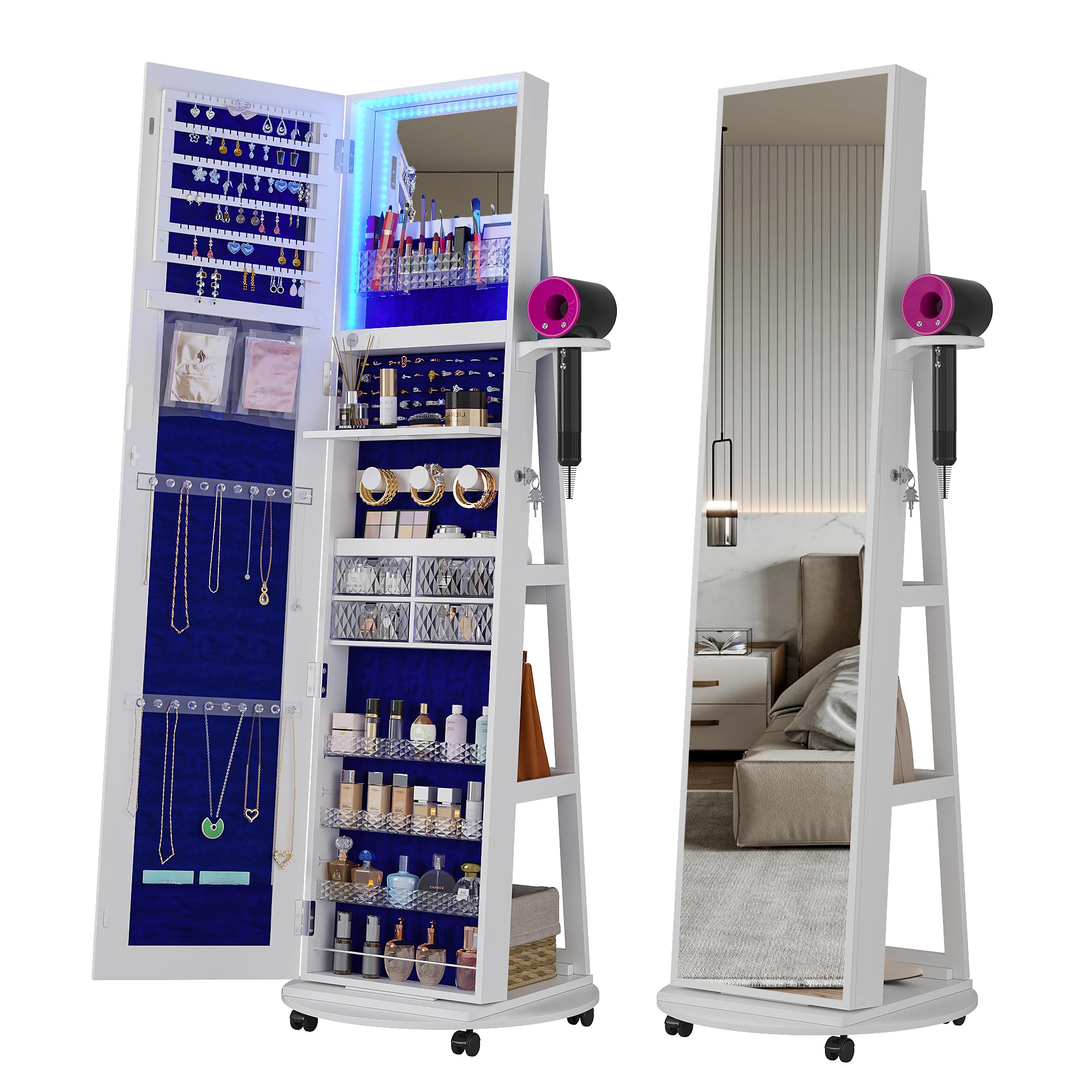 Full Length Mirror Jewelry Armoire - 360 ° Obracana szafka na biżuterię