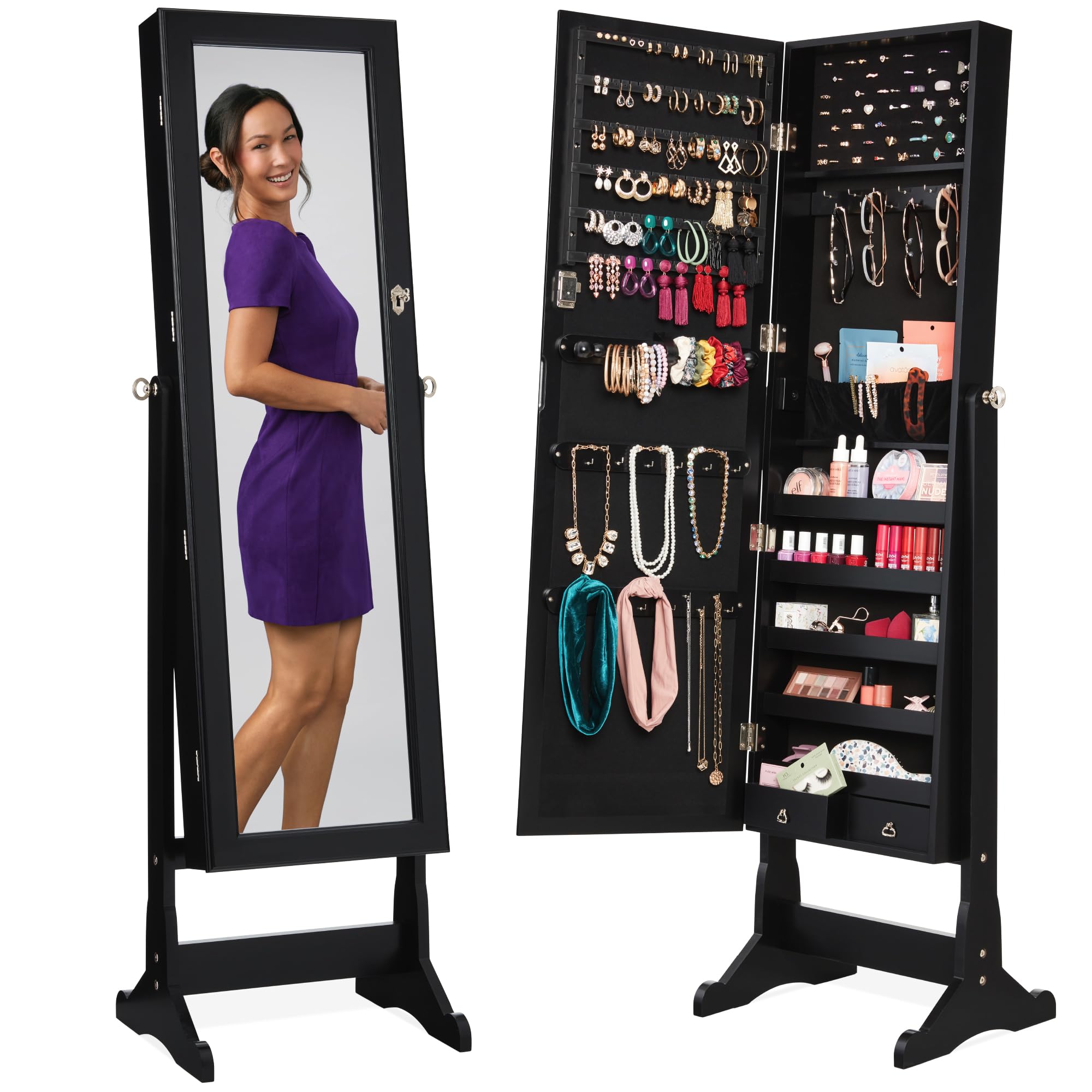 Full Length Mirror Jewelry Armoire - Samodzielna szafka na biżuterię, duży, stojący