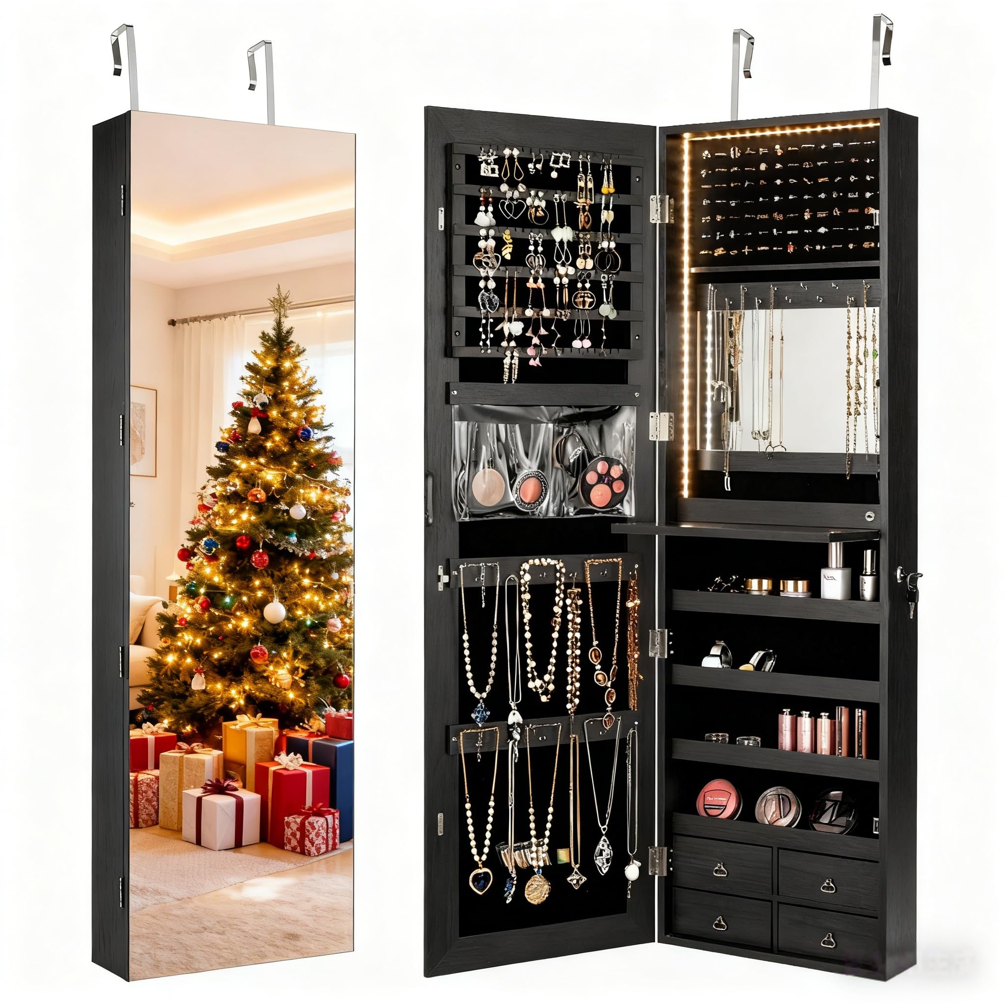 Full Length Mirror Jewelry Armoire - 47-calowa szafka na biżuterię z oświetleniem