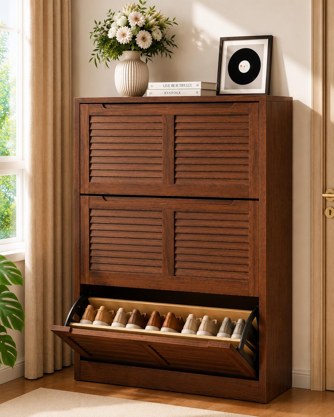 Szafka na buty z litego drewna – Shoe Rack Cabinet Narrow Entryway recenzja i cena