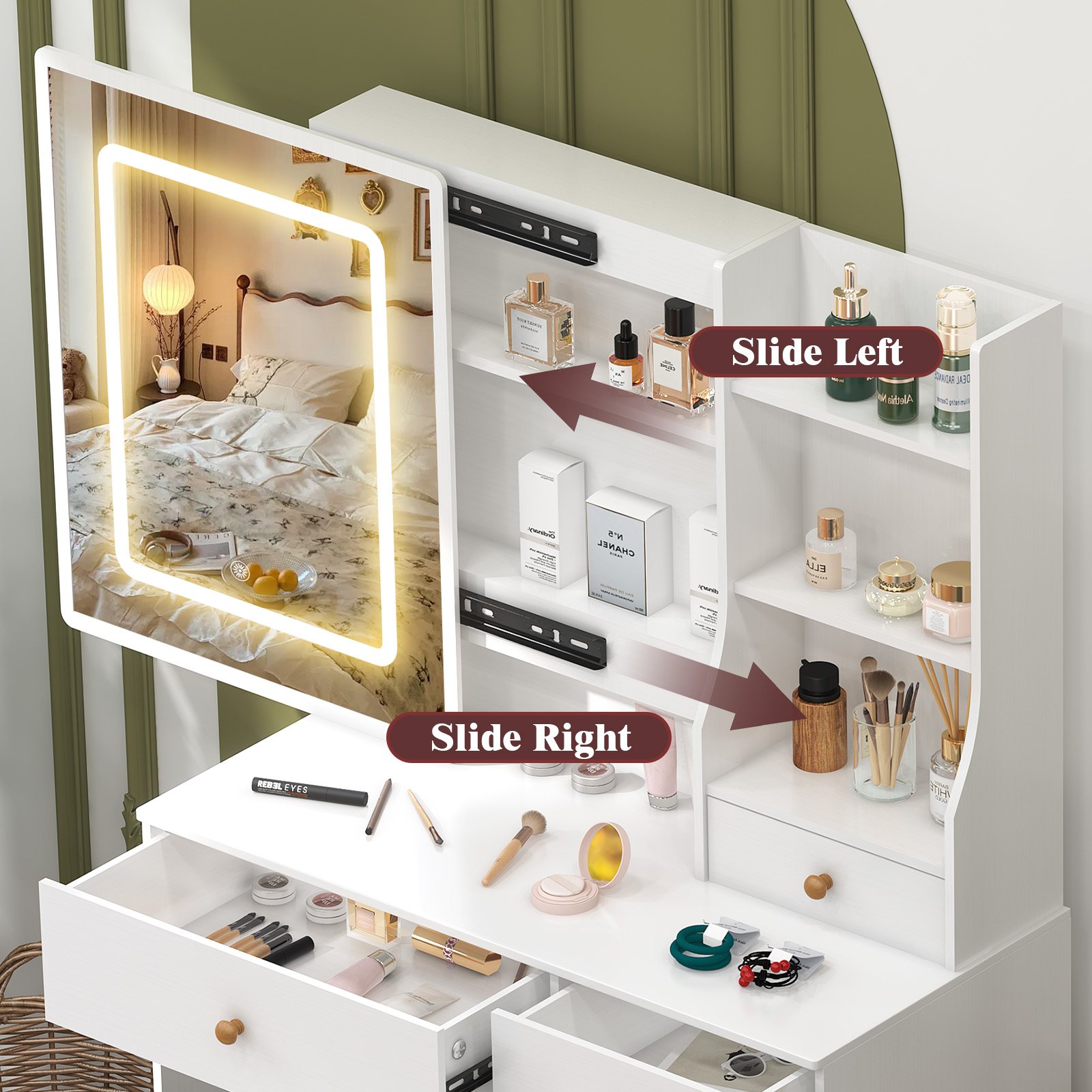 Teousev Biała Toaletka z Lustr – Dressing Table Vanity With Lighted Mirror recenzja i cena
