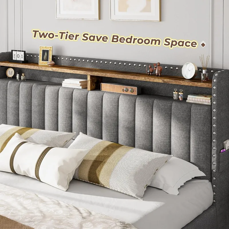 EnHomee Tapicerowane Łóżko Roz – King Size Bed Frame With Storage Drawers recenzja i cena