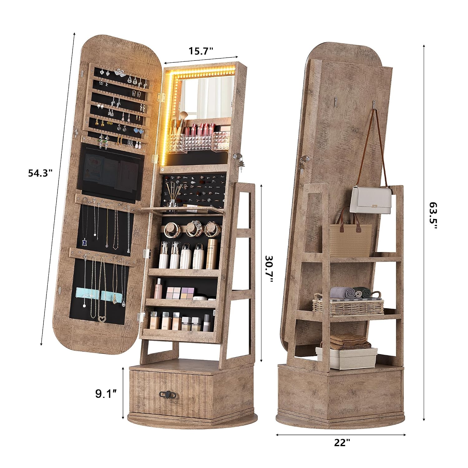 Okrągłe, obrotowe szafki do pr – Full Length Mirror Jewelry Armoire recenzja i cena