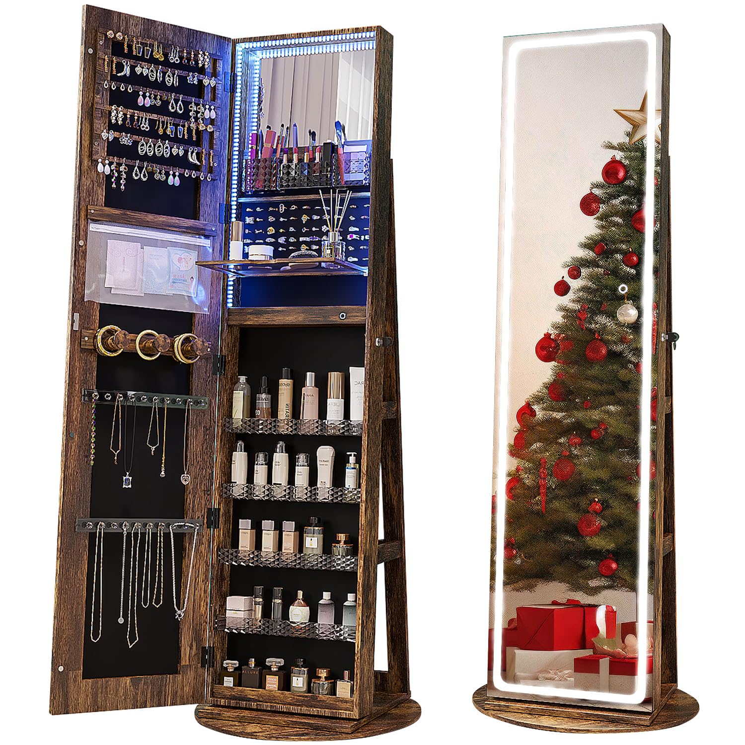 Obracane lustro LED z miejscem – Full Length Mirror Jewelry Armoire recenzja i cena