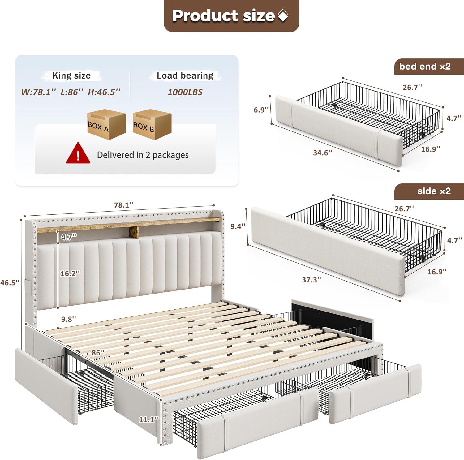 Rama łóżka typu King Size z 4  – King Size Bed Frame With Storage Drawers recenzja i cena