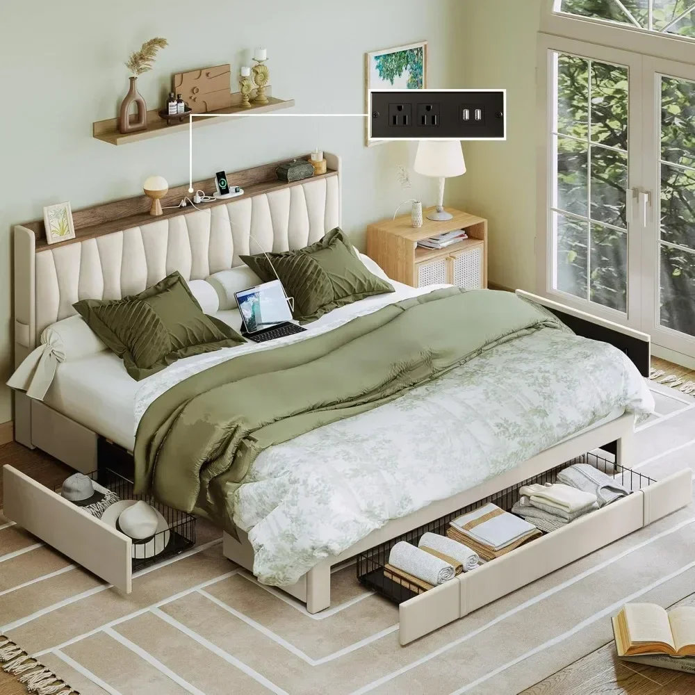Rama łóżka King Size z zagłówk – King Size Bed Frame With Storage Drawers recenzja i cena